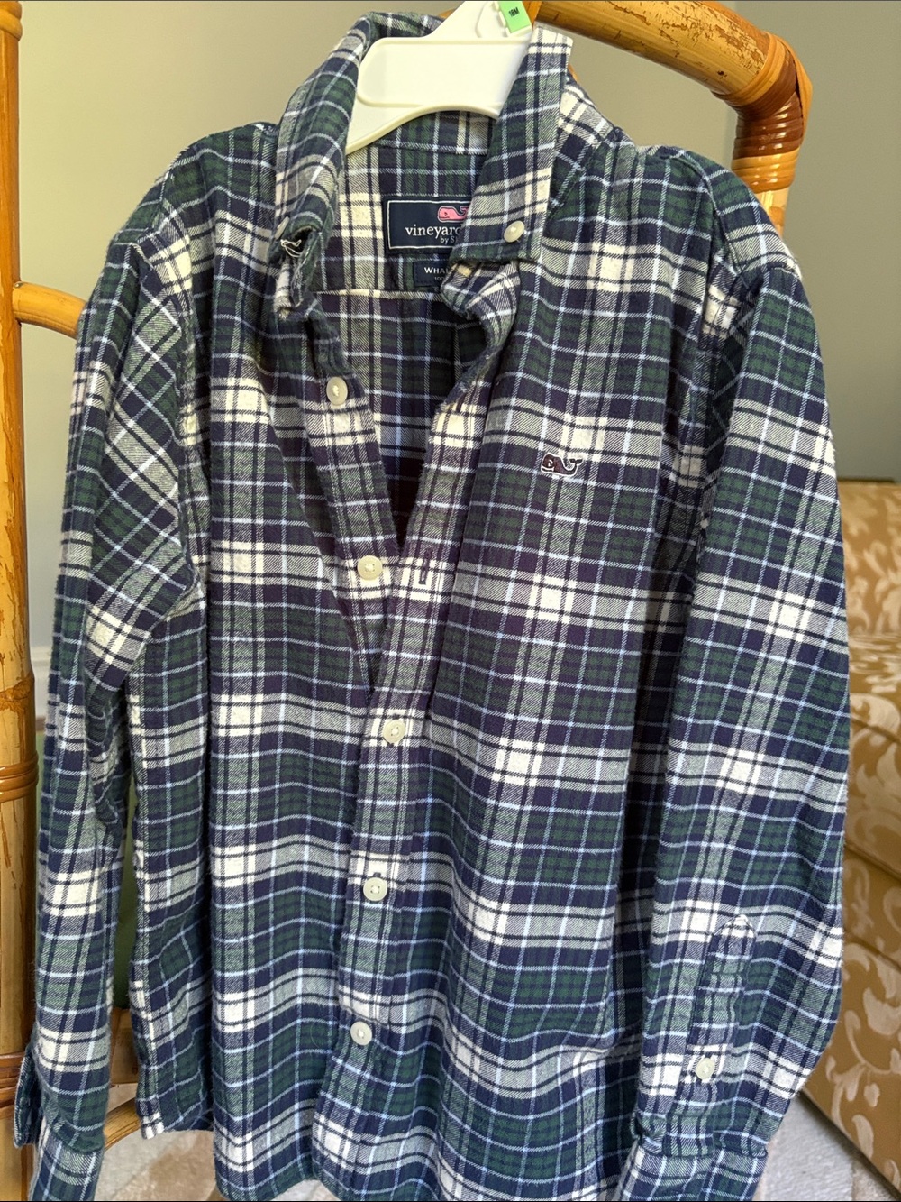 Vineyard Vines boys Green & Navy Plaid Flannel Shirt